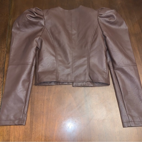 Azalea Wang ultimate puff sleeve pleather blazer Jacket In chocolate NEW! - Picture 8 of 13